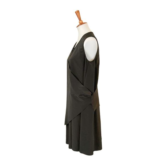 OAK NYC Black Avant Garde Raw Edge Dress – Asymmetrical Layered Sleeveless - Picture 3 of 8